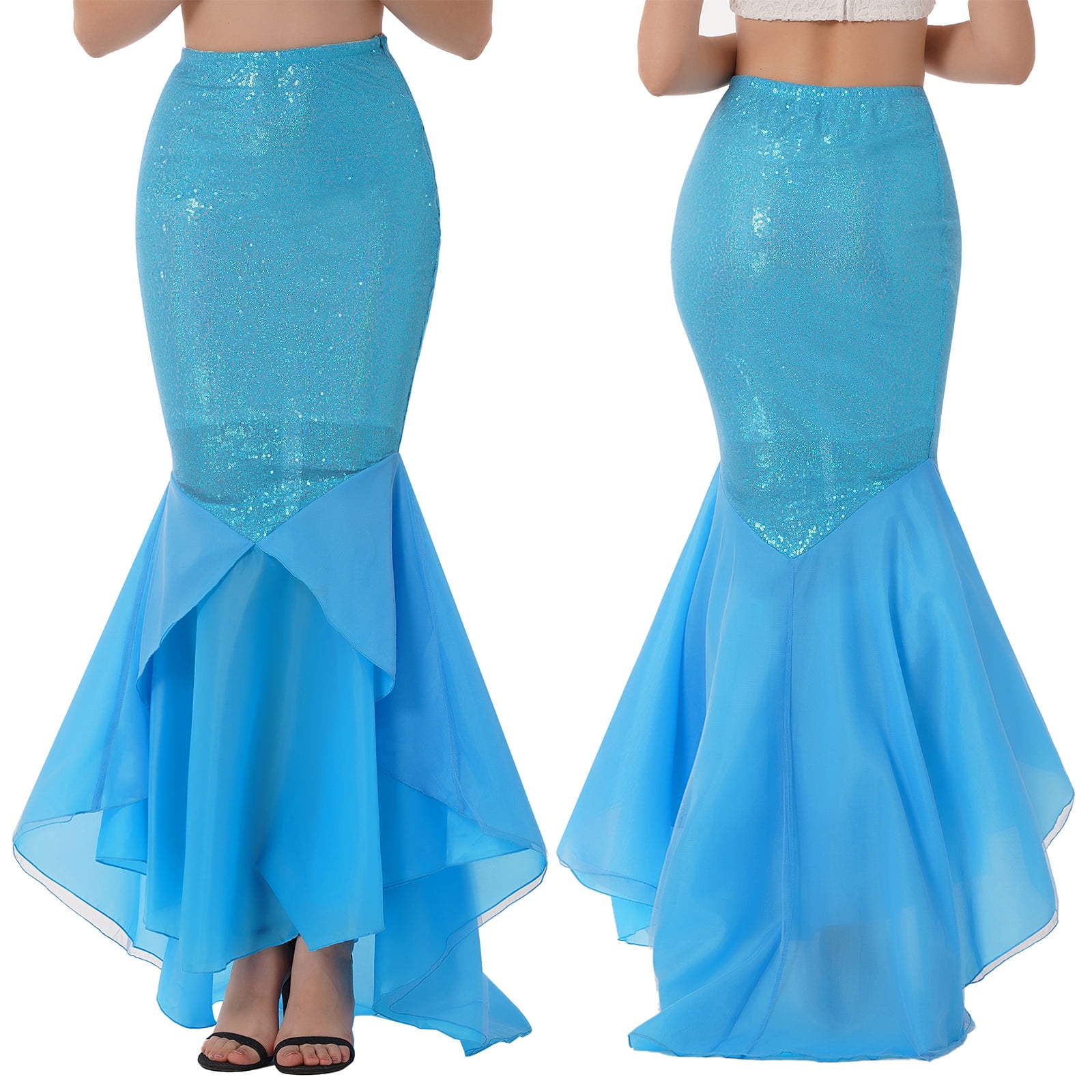 YONGHS Women Adult Shiny Sequins Mermaid Tail Skirt Halloween Costume Dress  S-4XL Blue S - Walmart.com