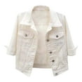 thumbnail image 1 of YONGHS Women Denim Jacket Casual Button Down Pockets Denim Jean Shirt Coat Streetwear White L, 1 of 5