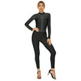 thumbnail image 1 of YONGHS Women Gymnastics Leotard Unitard Shiny Rhinestone Full Length Figure Ice Skating Jumpsuit Black L, 1 of 7