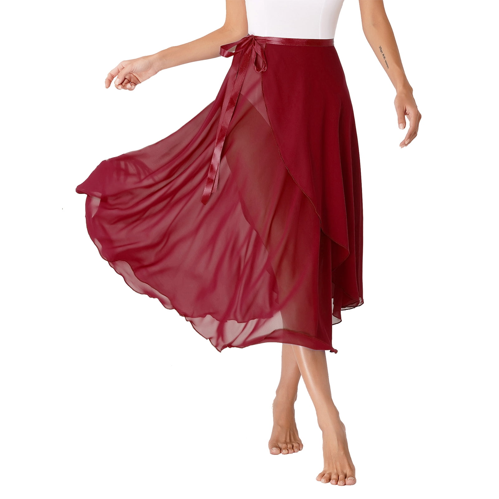 YONGHS Women Long Chiffon Ballet Skirts High Waist Sheer Wrap Midi