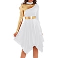 thumbnail image 1 of YONGHS Women Long Sleeve Praise Dance Dress Liturgical Metallic Color Block Worship Robe Dresses White S, 1 of 7