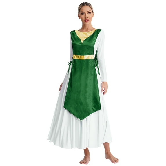 YONGHS Women Loose Fit Praise Dance Tunic Metallic Patchwork Liturgical Worship Overlay Tunic Dress Green S