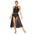 thumbnail image 1 of YONGHS Women Lyrical Modern Ballet Leotard Sleeveless Dance Costume Sheer Mesh Split Flowy Dress Black L, 1 of 7