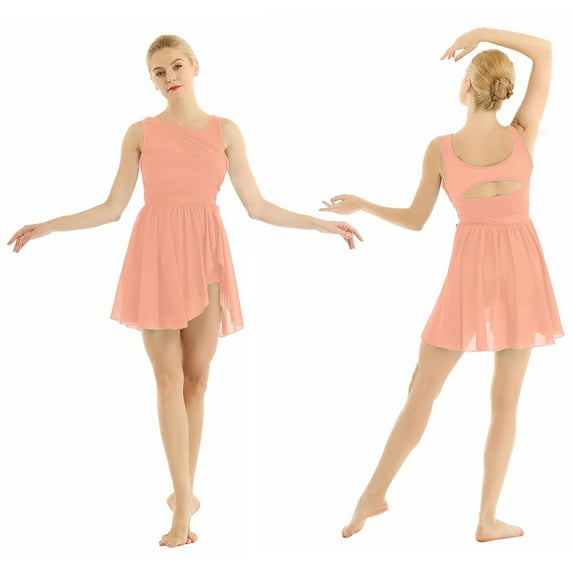 YONGHS Women Lyrical Modern Dance Costume Ice Skating Ballet Leotard Dress XS-3XL Pink 3XL
