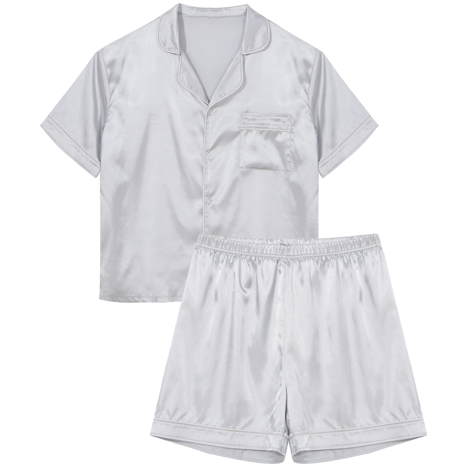YONGHS Women Men Satin Pajamas Set Short Sleeve Nightshirt Top With yonghs-women-men-satin-pajamas-set-short-sleeve-nightshirt-top-with