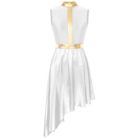 YONGHS Women Metallic Praise Dance Dress Overlays Tunics Irregular Lyrical Worship Liturgical Dance Costume White L