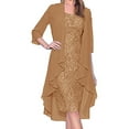 thumbnail image 1 of YONGHS Women Mother of The Bride Dresses with Jacket Lace Wedding Guest Chiffon Evening Dress Coffee XXL, 1 of 5