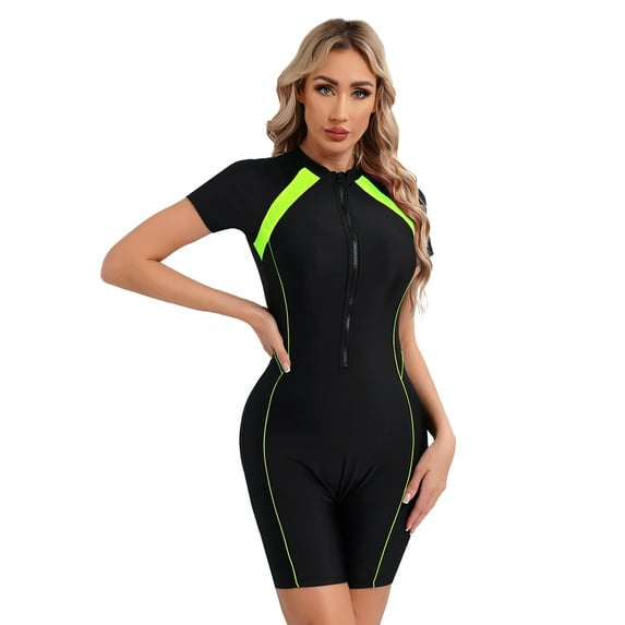 YONGHS Women Rash Guard Swimming Costume Sport Swimsuit Surf Bathing Suit Anti UV Swimwear Black Green S