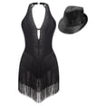 thumbnail image 1 of YONGHS Women Sequined Tassel Latin Dance Leotard with Hat Set Salsa Rumba Tango Dancing Costume Black M, 1 of 5