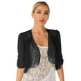 thumbnail image 1 of YONGHS Women Shrugs Sheer Cardigan Summer Short Sleeve Open Front Cropped Bolero Black XL, 1 of 7