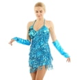 thumbnail image 1 of YONGHS Women's 1920s Flapper Dress Sequin Tassels Halter Backless Latin Dance Costume with Arm Sleeves Lake Blue One Size, 1 of 7