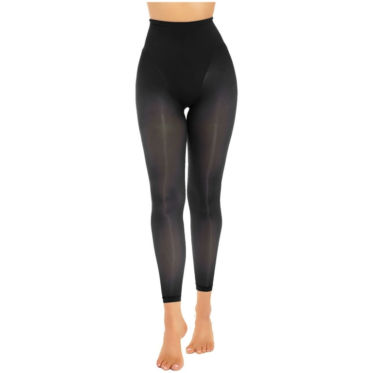 YONGHS Women s 30 Denier Ultra Shimmery Pantyhose Mesh Control Top Footless Tights Leggings Type B Black One Size Walmart