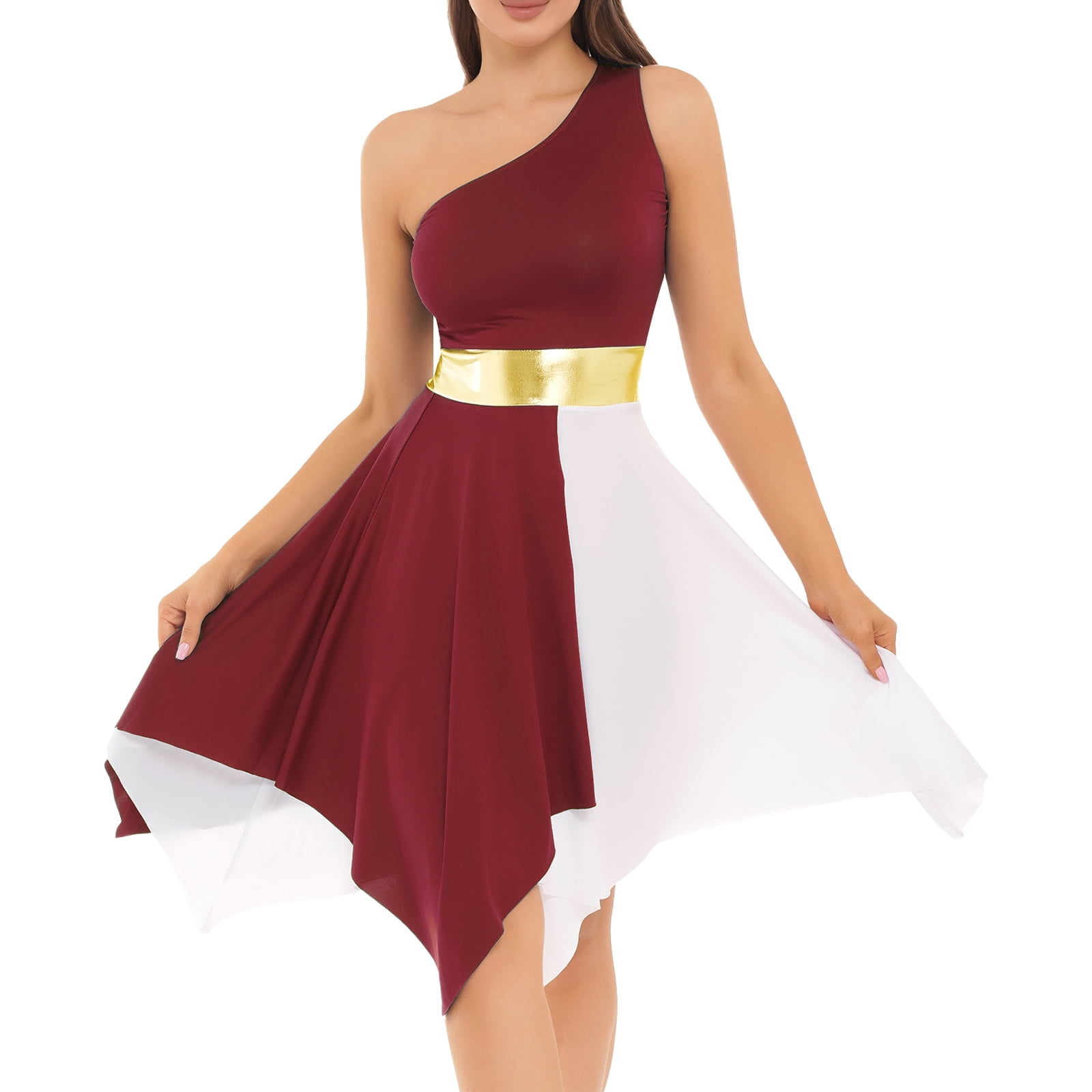 YONGHS Women's Asymmetrical Liturgical Praise Dance Dress One Shoulder