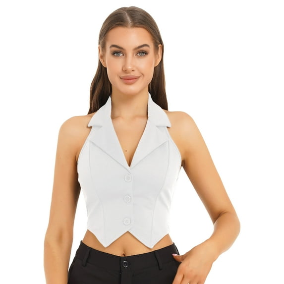 YONGHS Women's Dressy Casual Vest Tuxedo Suit Waistcoat Sleeveless Tank Top Blazer White S