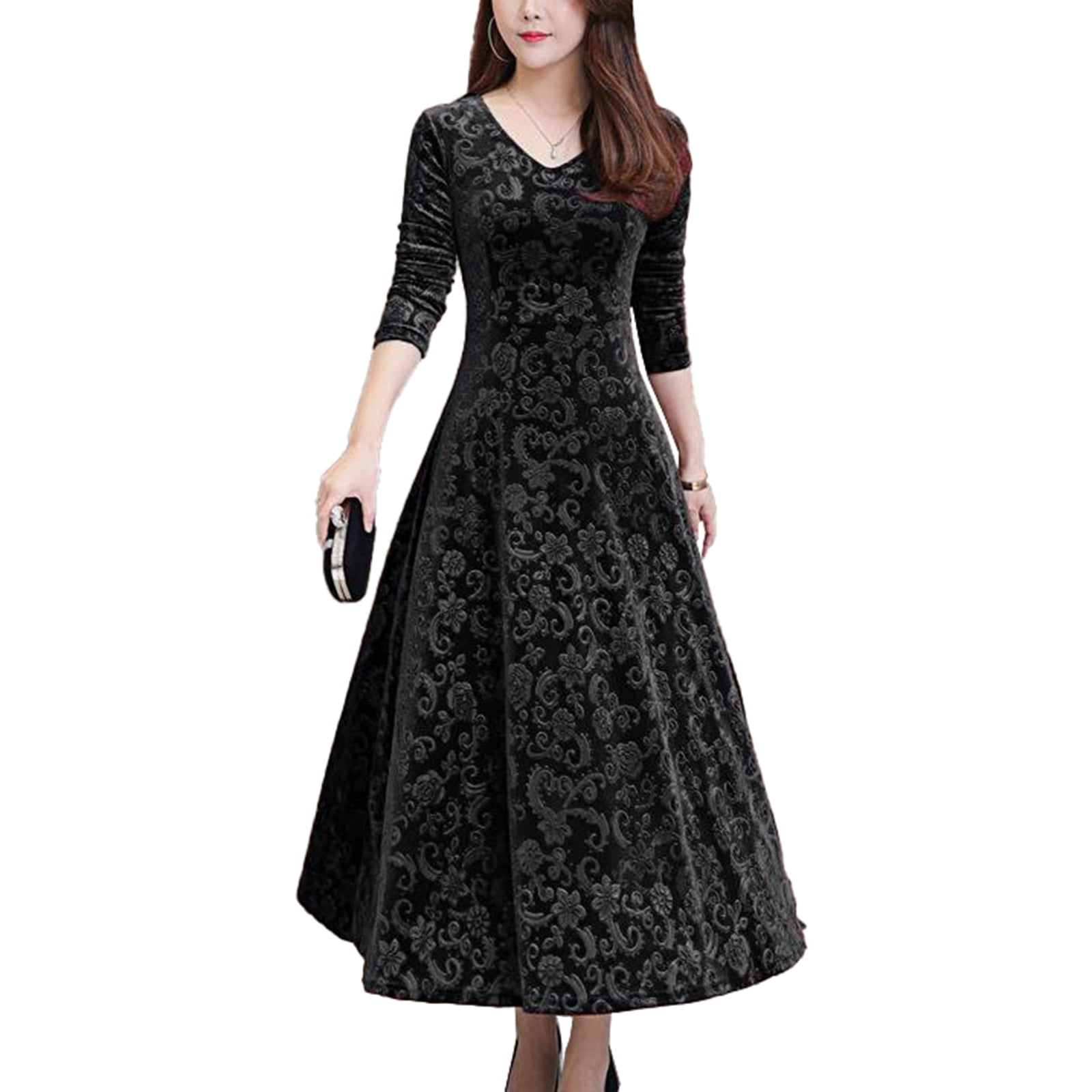 YONGHS Women's Elegant Velvet Long Sleeve Jacquard Maxi Swing Dress Winter Party Long Dresses Black 2XL - Walmart.com YONGHS Women's Elegant Velvet Long Sleeve Jacquard Maxi Swing Dress Winter Party Long Dresses Black 2XL - Walmart.com
