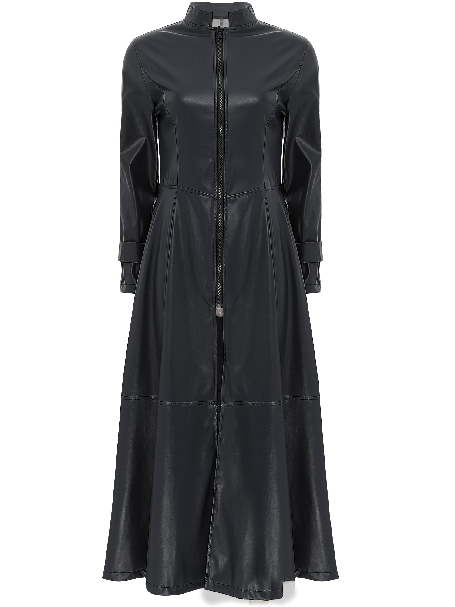 YONGHS Women's Faux PU Leather Full Length Jacket Stand Collar