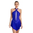 thumbnail image 1 of YONGHS Women's Figure Skating Dress Glittery Rhinestone Halter Strappy Back Ballet Dance Leotard Blue XXL, 1 of 7