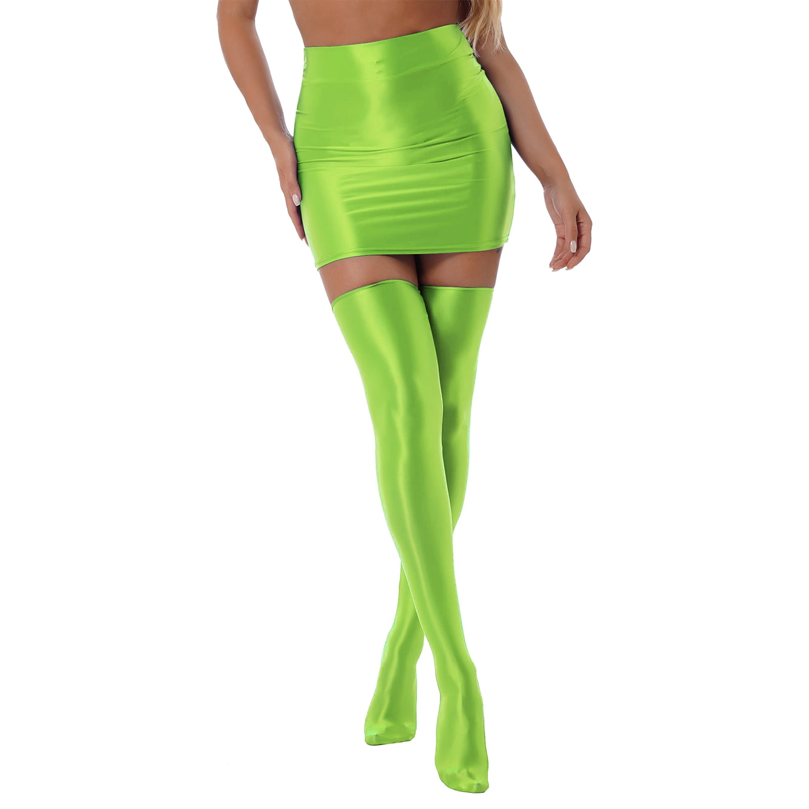 YONGHS Women's Glossy Oil Outfit High Waist Mini Skirt with