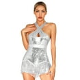 thumbnail image 1 of YONGHS Women's Latin Dance Dress Crisscross Sequins Tassel Halter Bodysuit Salsa Cha-Cha Rumba Costume Silver L, 1 of 7