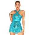 thumbnail image 1 of YONGHS Women's Latin Dance Dress Crisscross Sequins Tassel Halter Bodysuit Salsa Cha-Cha Rumba Costume Sky Blue L, 1 of 7