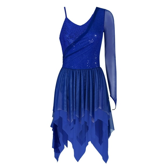 YONGHS Women's Lyrical Dance Ballet Leotard Dress Modern Contemporary Dance Costume Blue XL