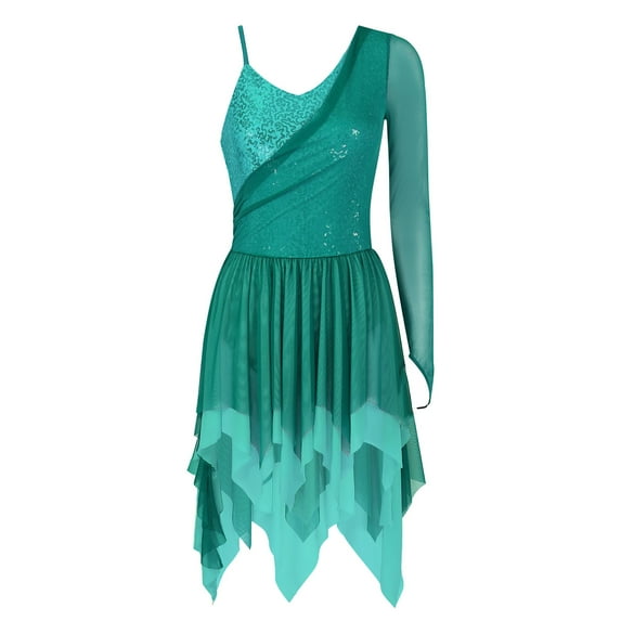 YONGHS Women's Lyrical Dance Ballet Leotard Dress Modern Contemporary Dance Costume Green L