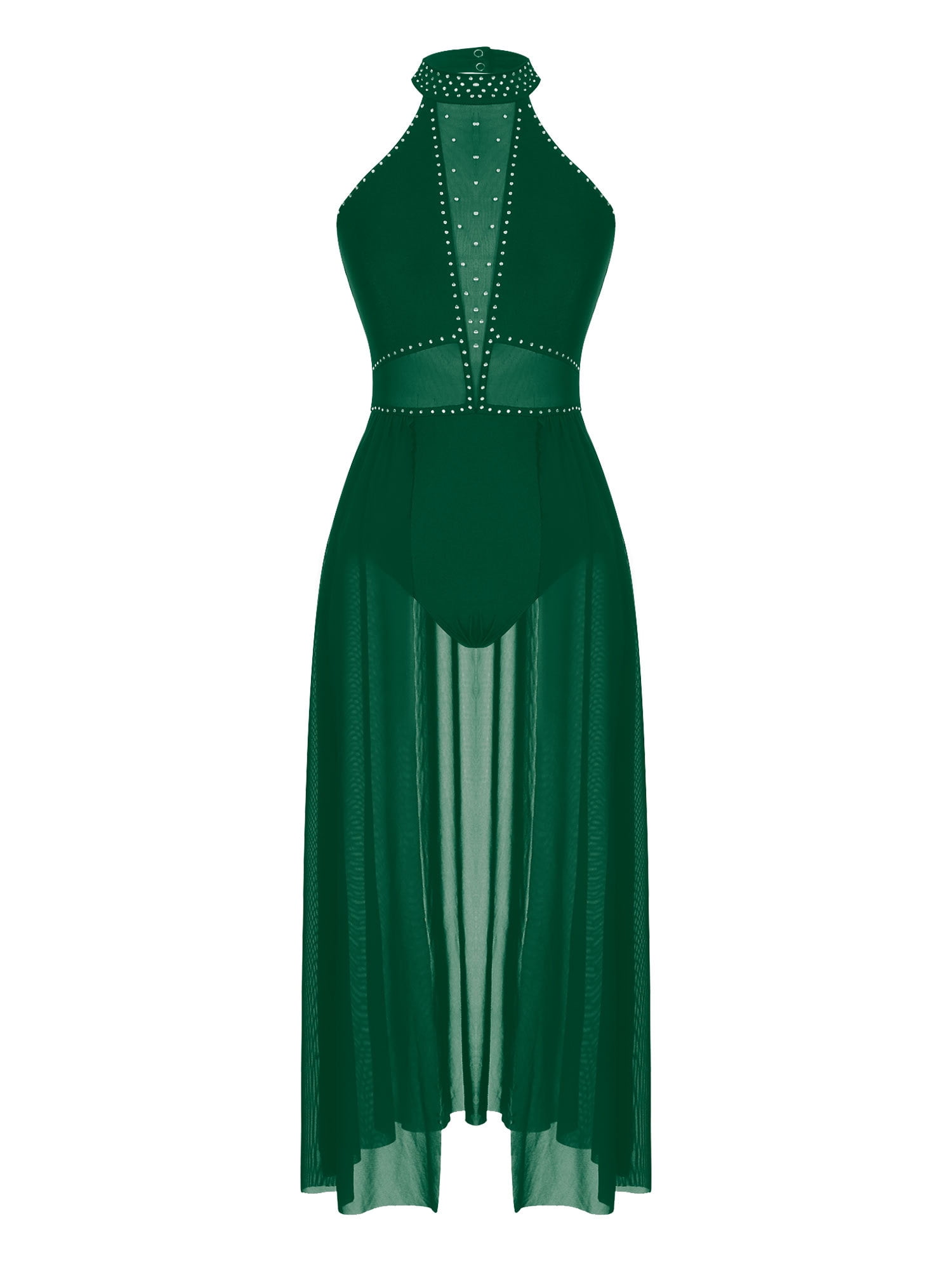 YONGHS Women's Lyrical Dance Costume Split Mesh Modern Contemporary Dance  Long Dress Leotard Dark Green XL - Walmart.com