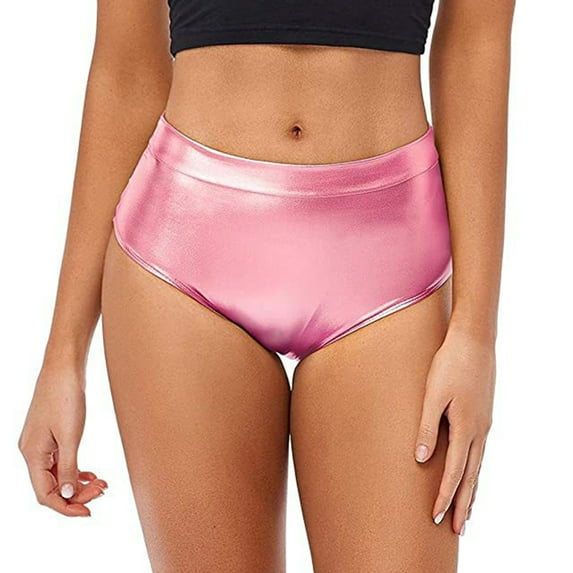 YONGHS Women's Metallic High Waist Dance Panties Festival Bottoms Nightclub Boyshorts Hot Pants Pink S