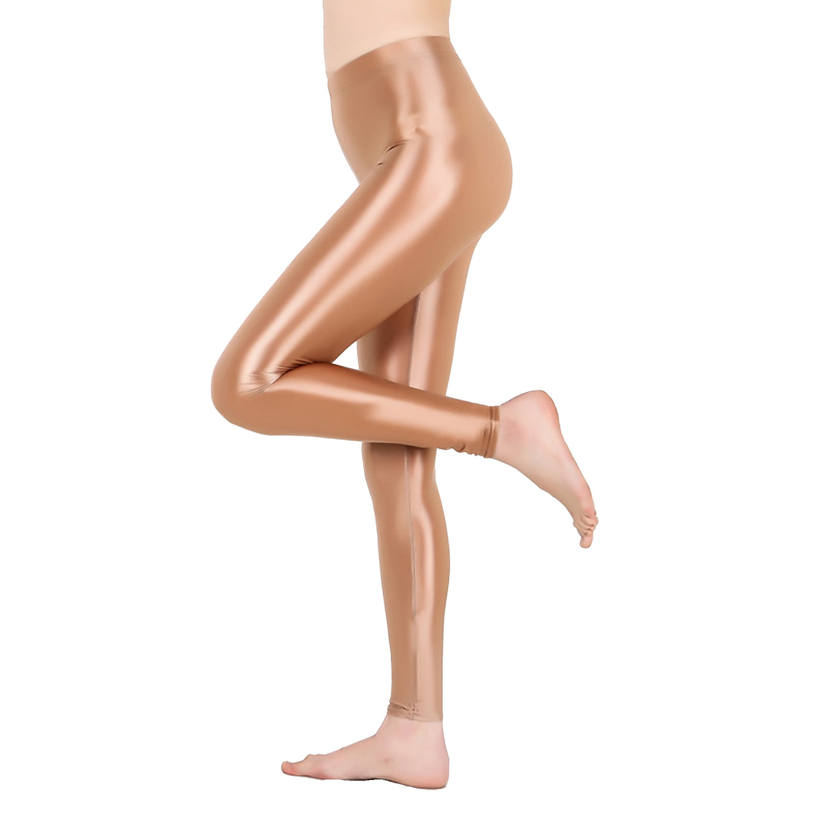 YONGHS Women's Metallic Yoga Pants High Shiny Oil Sports Leggings Tights 