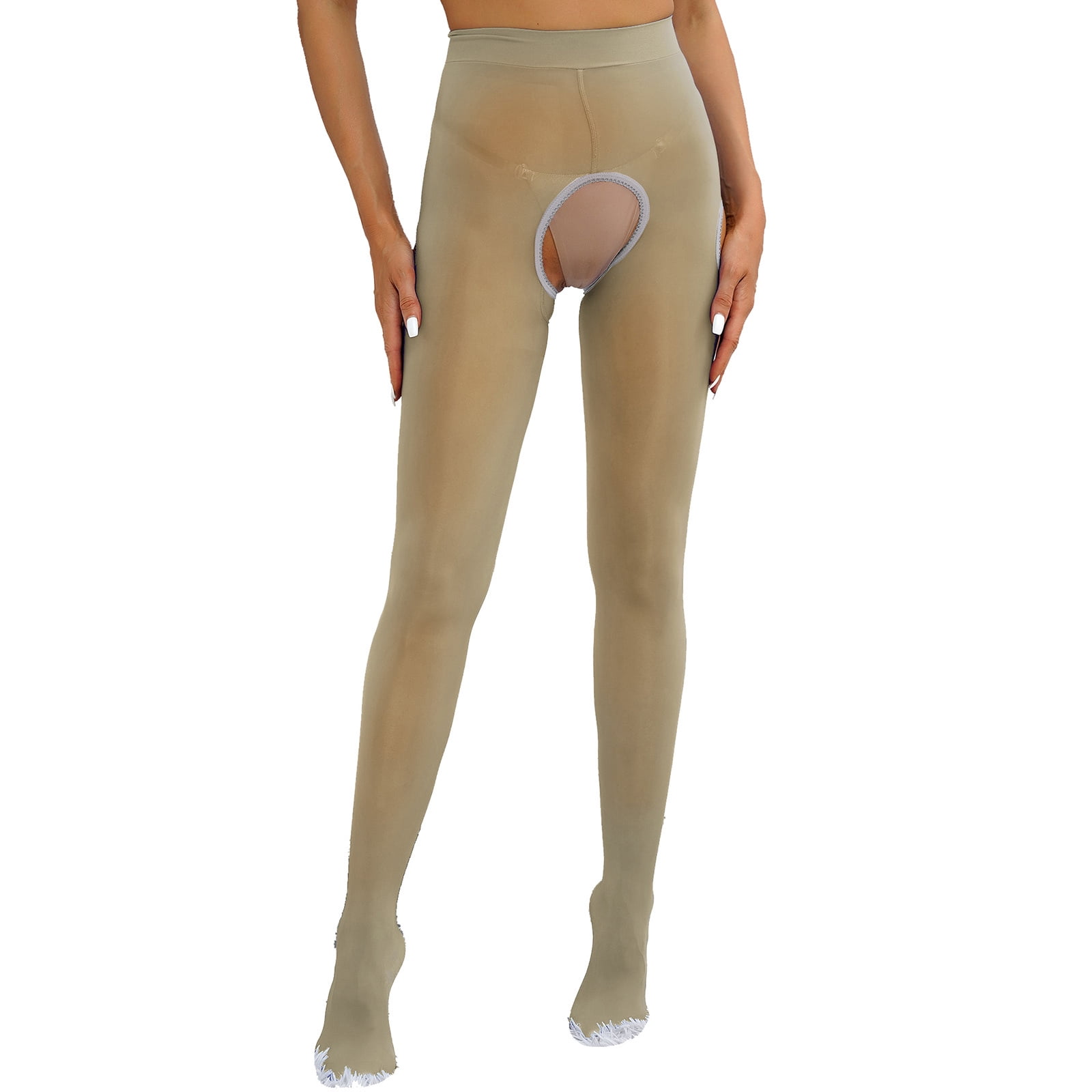 YONGHS Women's Oil Silk Sheer Pantyhose Hollow Out Suspender Legging Tights Thigh High Stockings