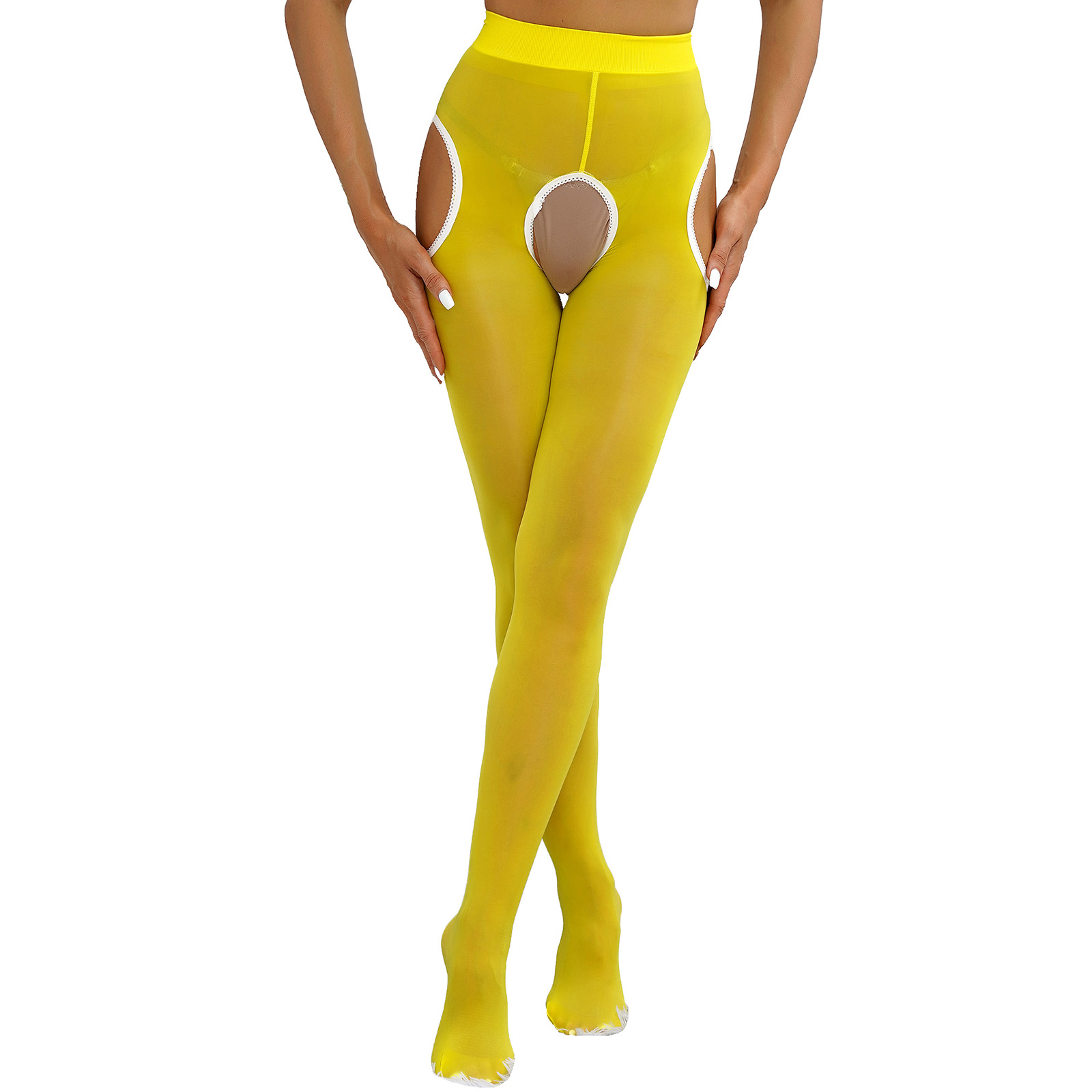 YONGHS Women's Oil Silk Sheer Pantyhose Hollow Out Suspender Legging