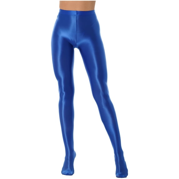 YONGHS Women's Opaque Footed Pantyhose Glossy Tight Hosiery Bodystockings Ballet Dance Yoga Leggings Blue XL