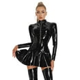 thumbnail image 1 of YONGHS Women's PVC Leather Ruffled Dress Night Club Party Bodycon Mini Dress Black XL, 1 of 5