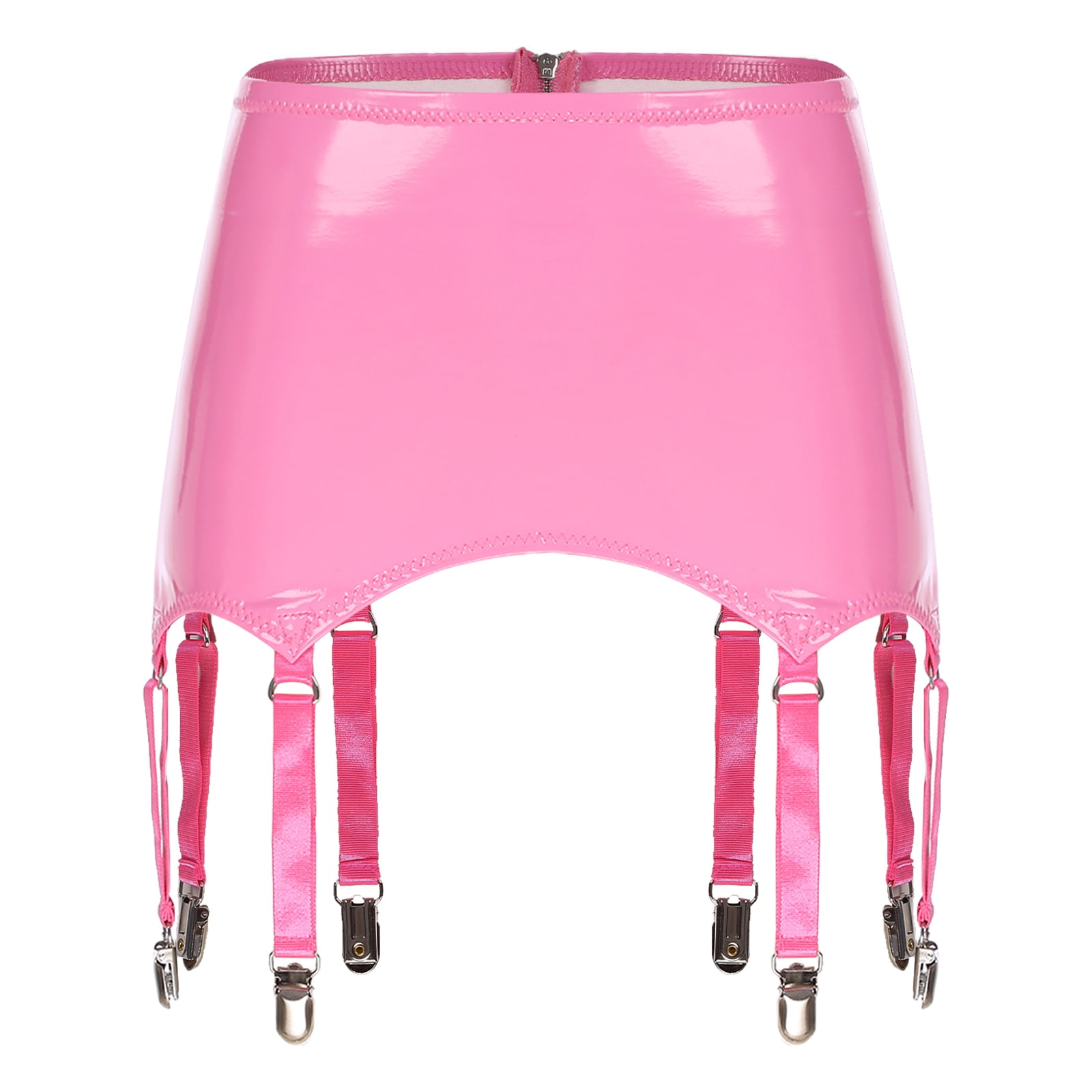 YONGHS Women's Patent Leather Garters Belt with Metal Clips Latex High