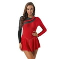 thumbnail image 1 of YONGHS Women's Rhinestone Figure Skating Dress Long Sleeves Spandex Gymnastics Leotard Red&Black L, 1 of 7