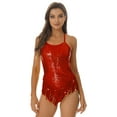 thumbnail image 1 of YONGHS Women's Sequins Latin Modern Dance Dress Salsa Rumba Tango Performance Tassel Skirt Leotard Red XL, 1 of 7