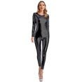 thumbnail image 1 of YONGHS Women's Shiny Holographic Unitard Costume Suits Bodysuits Catsuits Black L, 1 of 7