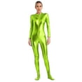 thumbnail image 1 of YONGHS Women's Shiny Holographic Unitard Zentai Jumpsuit Mock Neck Zipper Front Bodysuits Catsuits Grass Green XL, 1 of 7