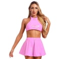thumbnail image 1 of YONGHS Women's Shiny Metallic Halter Neck Crop Top + Mini Skirt Two Piece Rave Outfits Set Hot Pink L, 1 of 7