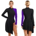 thumbnail image 1 of YONGHS Women's Shiny Sequins Ice Figure Dance Leotard Dress Mock Neck Cutout Latin Dance Costume Purple L, 1 of 7