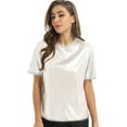 thumbnail image 1 of YONGHS Women's Short Sleeve Shiny Metallic T Shirt Tank Tops Holographic Rave Festival Party Blouse Champagne M, 1 of 7