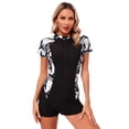 thumbnail image 1 of YONGHS Women's Short Sleeve Swimwear One Piece Boy-Leg Surfing Suit Sun Protection Swimsuit Black&Grey XXL, 1 of 7