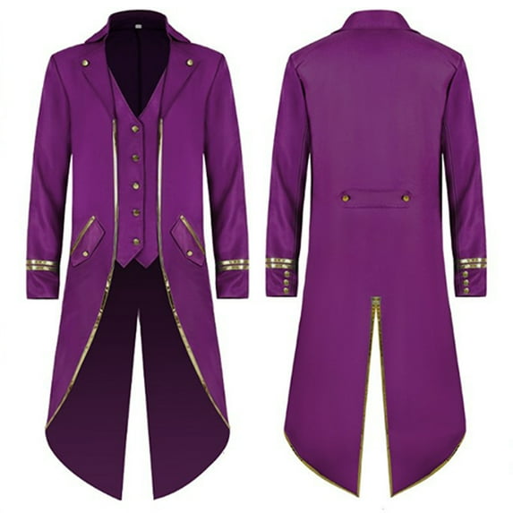 YONGHS Women's Velvet Victorian Steampunk Tailcoat Ringmaster Circus Show Blazer Jacket Party Wear Purple XL