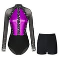 thumbnail image 1 of YONGHS Womens 2 Piece Sparkling Rhinestones Gymnastics Unitard Biketard Leotard with Shorts Set Purple XL, 1 of 7