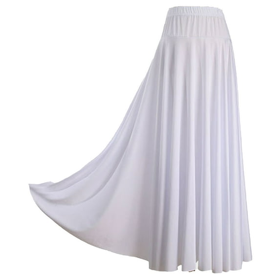 YONGHS Womens Ballroom Dance Skirt Solid Color Ruffle Dancewear Flamenco Performance Costume White 3XL