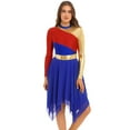 thumbnail image 1 of YONGHS Womens Color Block Liturgical Praise Dance Lyrical Dress Long Sleeve Irregular Hem Dancewear Royal Blue L, 1 of 7