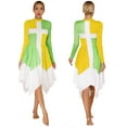 thumbnail image 1 of YONGHS Womens Color Patchwork Long Sleeve Praise Worship Dance Dress Liturgical Dancewear Yellow&Green XL, 1 of 7