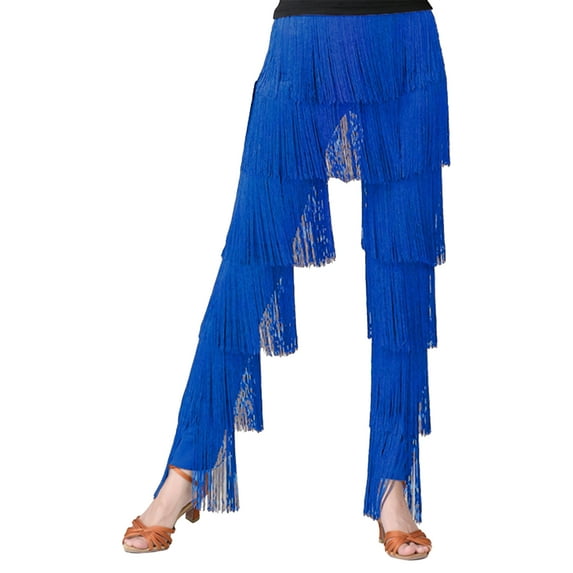 YONGHS Womens Fringe Tassel Dance Pants Latin Salsa Tango Ballroom Dance Trousers Royal Blue L