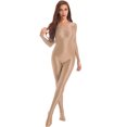 thumbnail image 1 of YONGHS Womens Glossy Spandex Full Bodysuit Costume Dance Zentai Unitard Long Sleeve Jumpsuit Coffee XL, 1 of 6