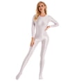 thumbnail image 1 of YONGHS Womens Glossy Spandex Full Bodysuit Costume Dance Zentai Unitard Long Sleeve Jumpsuit White M, 1 of 7